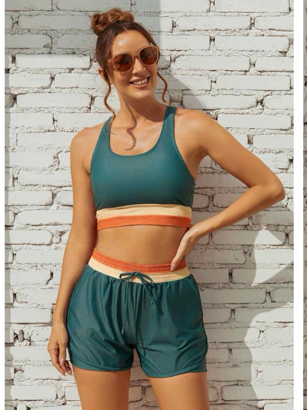 NWT Teal Sports Bra & Shorts Swim Set | Large